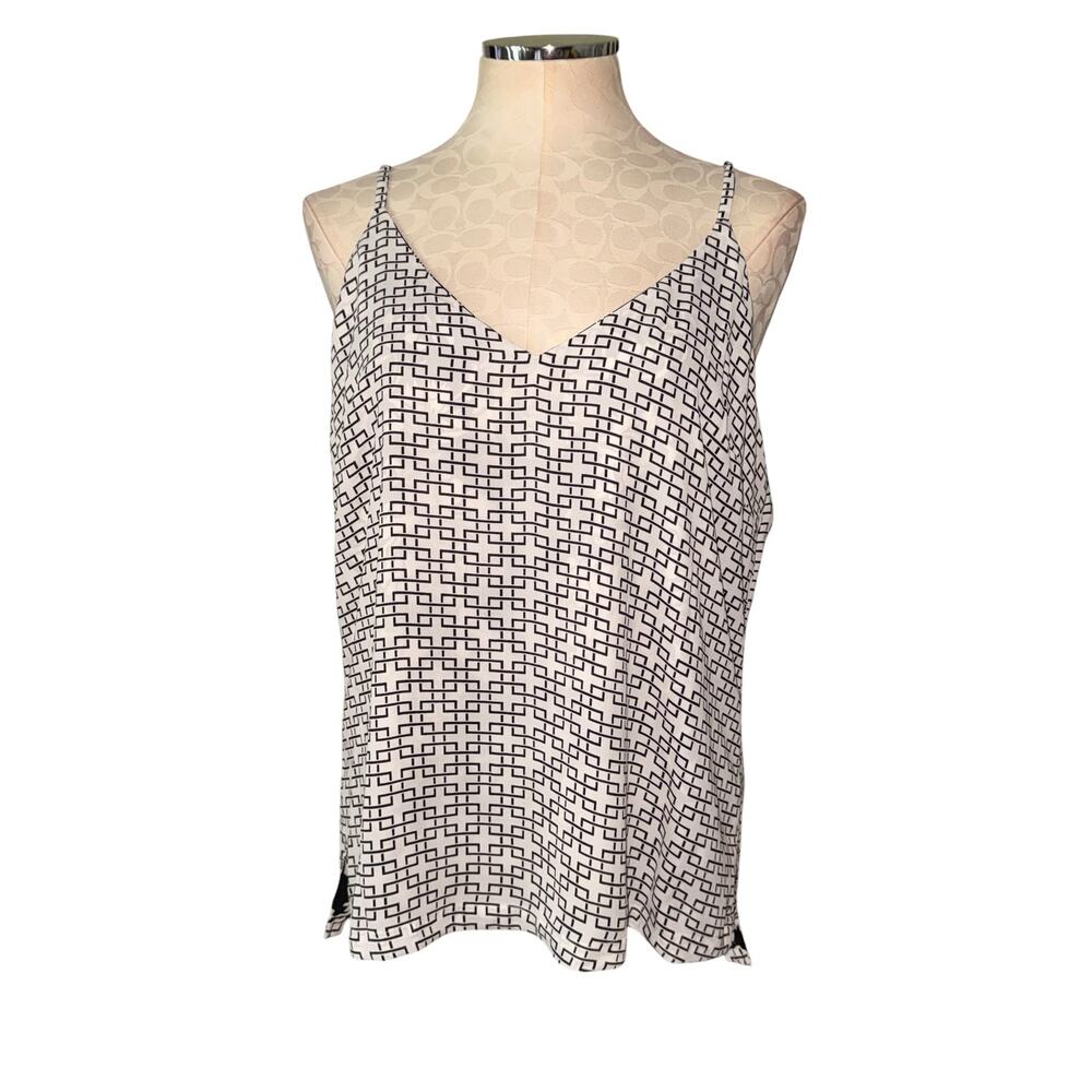 White House Black Market Woven Reversible Cami Top Floral Geo Women's Size L NWT